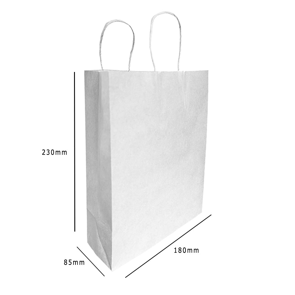 White Kraft Paper Carrier Bag With Twist Handle 180x85x230mm Pack 500 - Propus Packaging