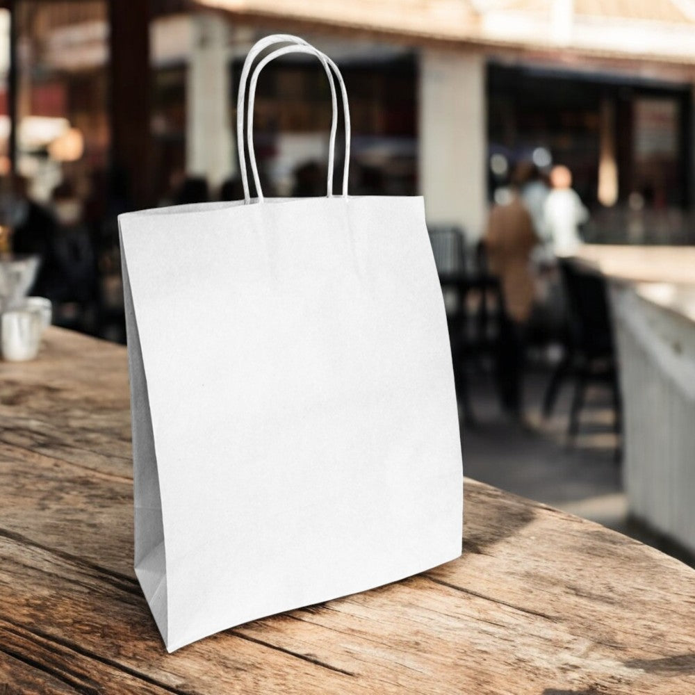 White Kraft Paper Carrier Bag With Twist Handle 180x85x230mm Pack 500 - Propus Packaging