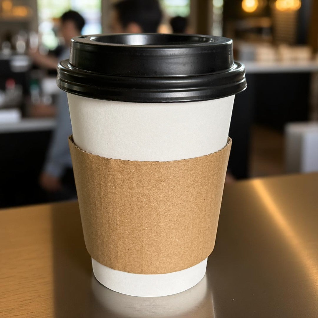 Kraft Clutch Sleeves For 12oz/16oz Paper Cups Lifestyle - Propus Packaging