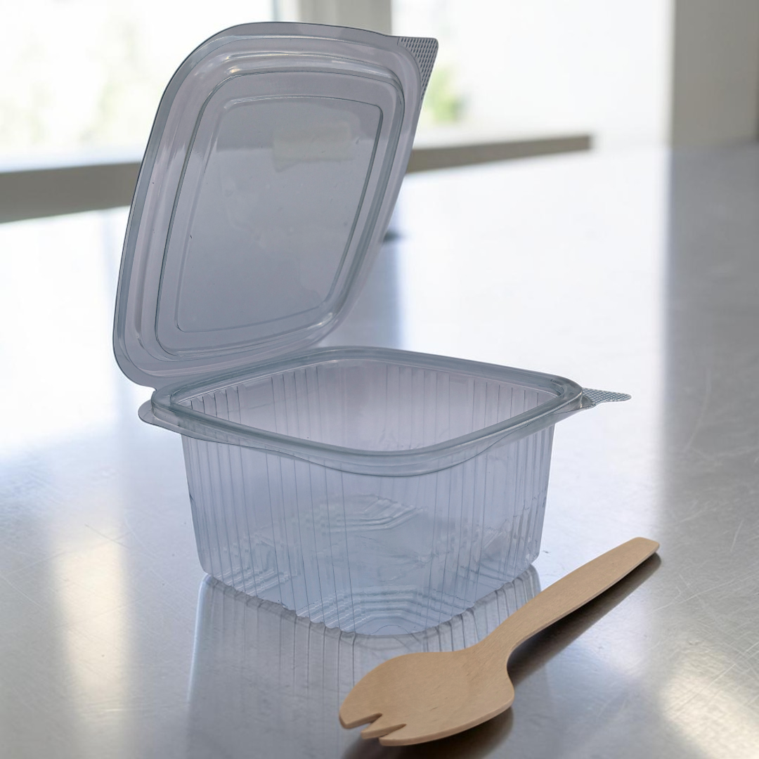 13oz Square PET Clear Hinged Plastic Container 85x80x50mm 375ml - Propus Packaging