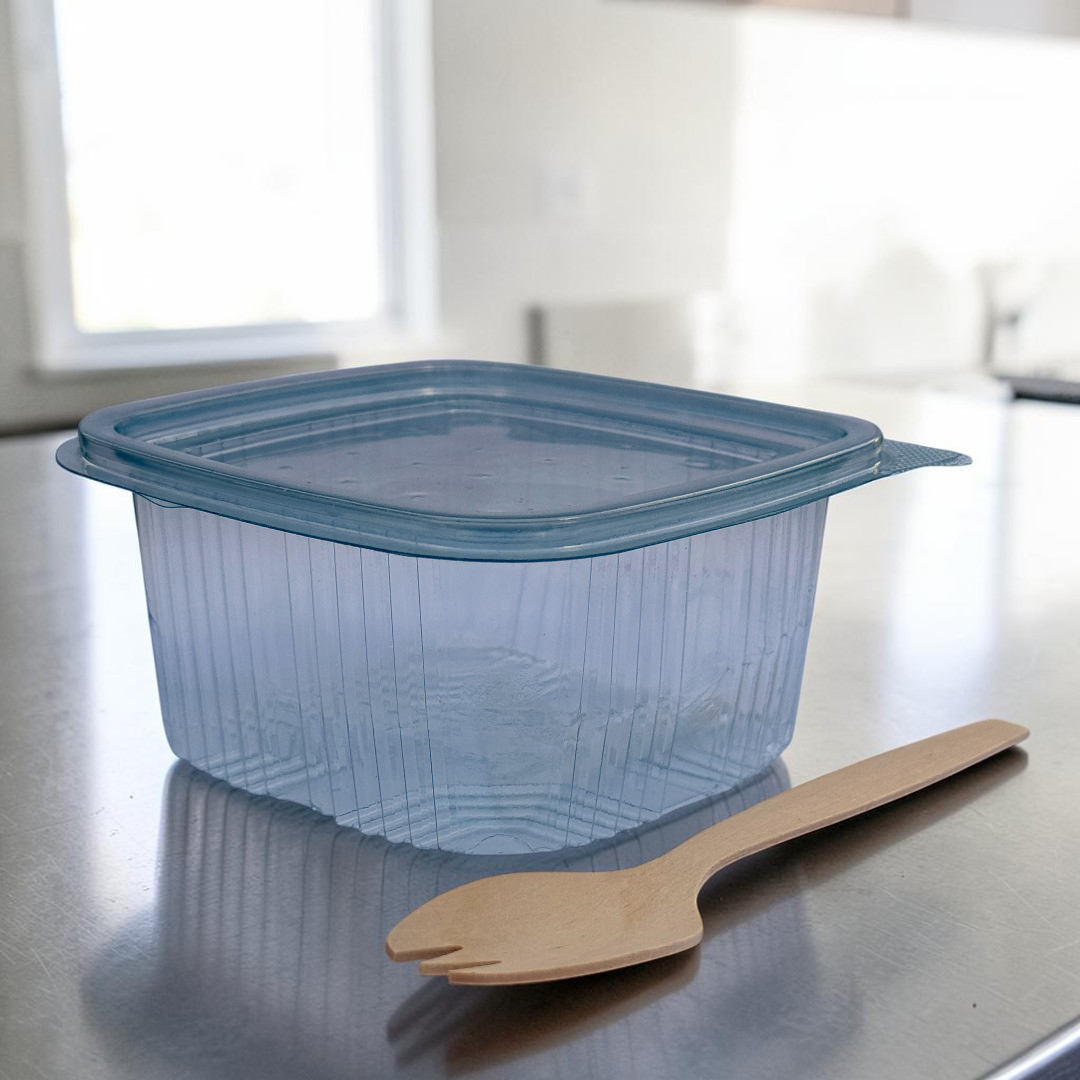 13oz Square PET Clear Hinged Plastic Container 85x80x50mm 375ml Closed - Propus Packaging