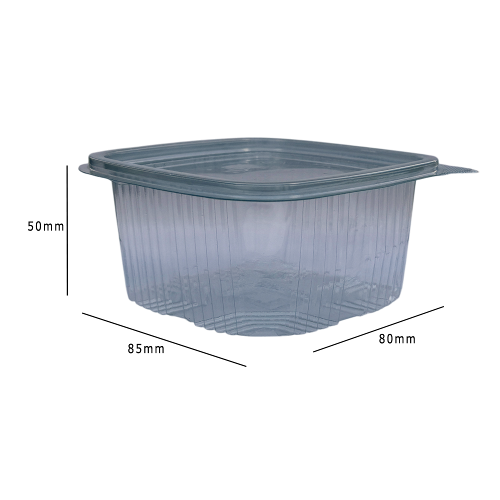 13oz Square PET Clear Hinged Plastic Container 85x80x50mm 375ml Dimensions - Propus Packaging