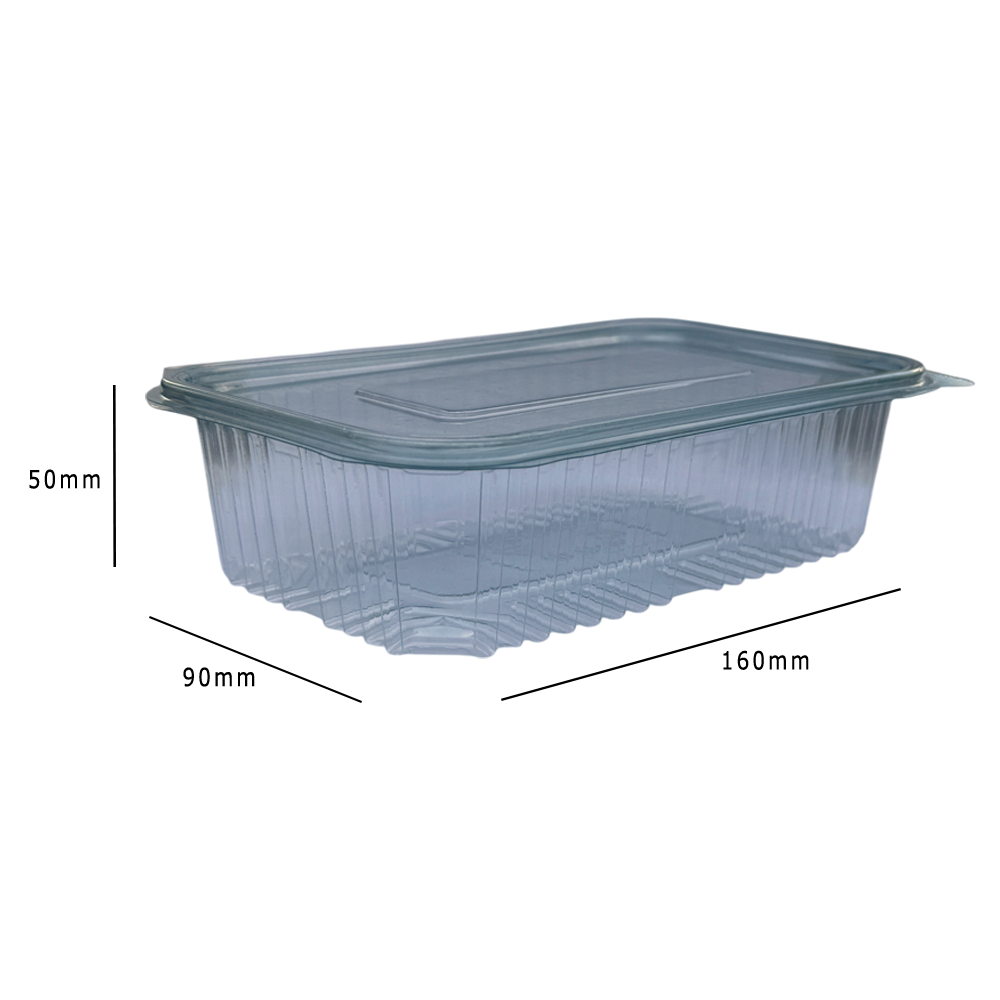 25oz PET Clear Hinged Plastic Container 160x90x50mm 750ml Dimensions - Propus Packaging