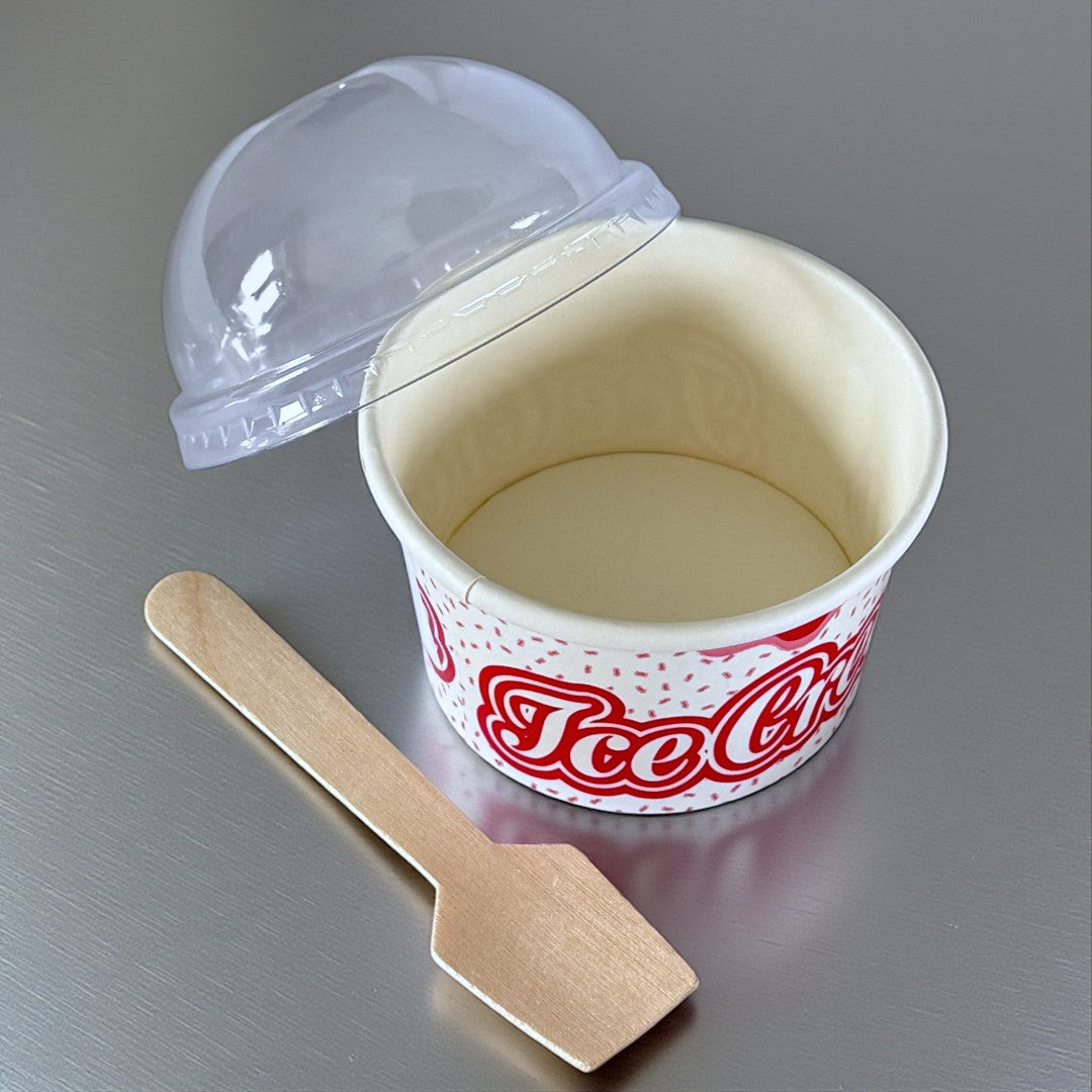 3.5oz Ice Cream Tub With Print With Clear Dome Lid Open - Propus Packaging