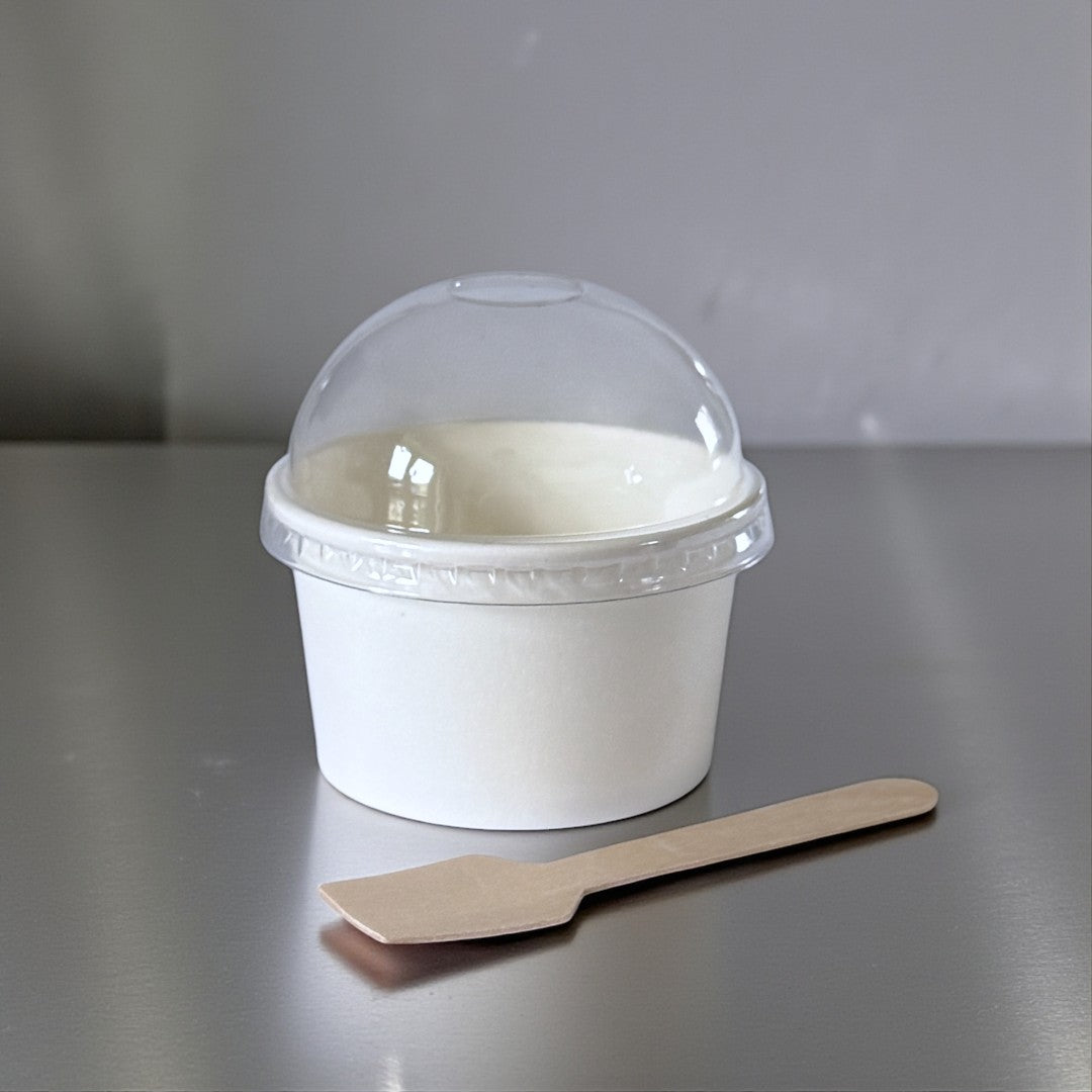 3.5oz White Ice Cream Tub With Clear Dome Lid Main - Propus Packaging