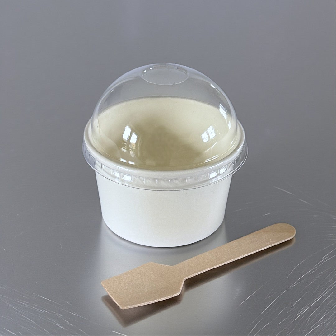 3.5oz White Ice Cream Tub With Clear Dome Lid Closed - Propus Packaging