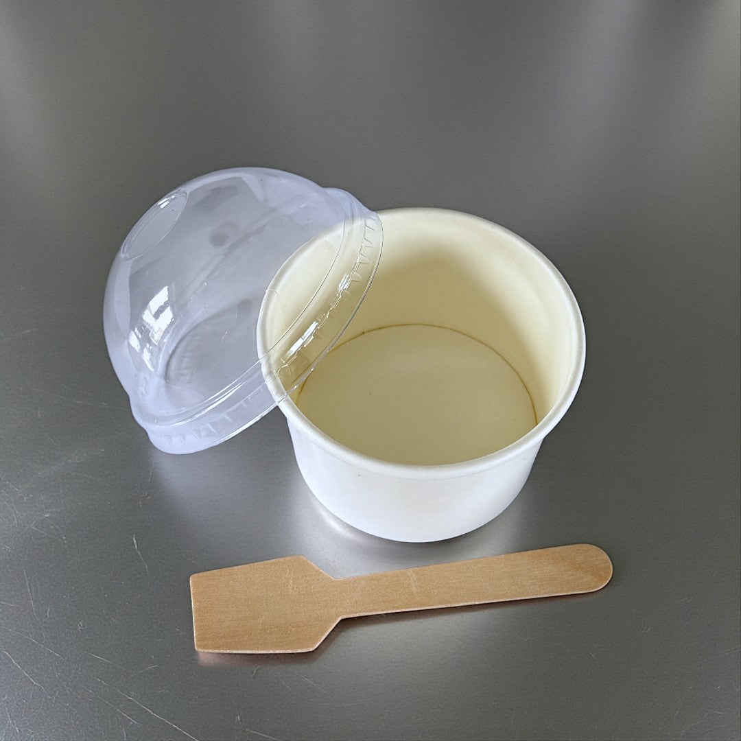 3.5oz White Ice Cream Tub With Clear Dome Lid Open - Propus Packaging
