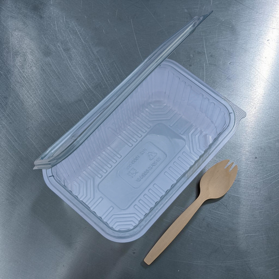 34oz PET Clear Hinged Plastic Container 160x90x60mm 1000ml Open - Propus Packaging