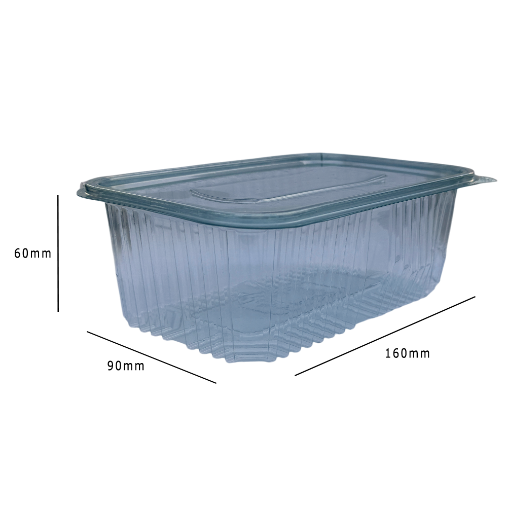 34oz PET Clear Hinged Plastic Container 160x90x60mm 1000ml Dimensions - Propus Packaging