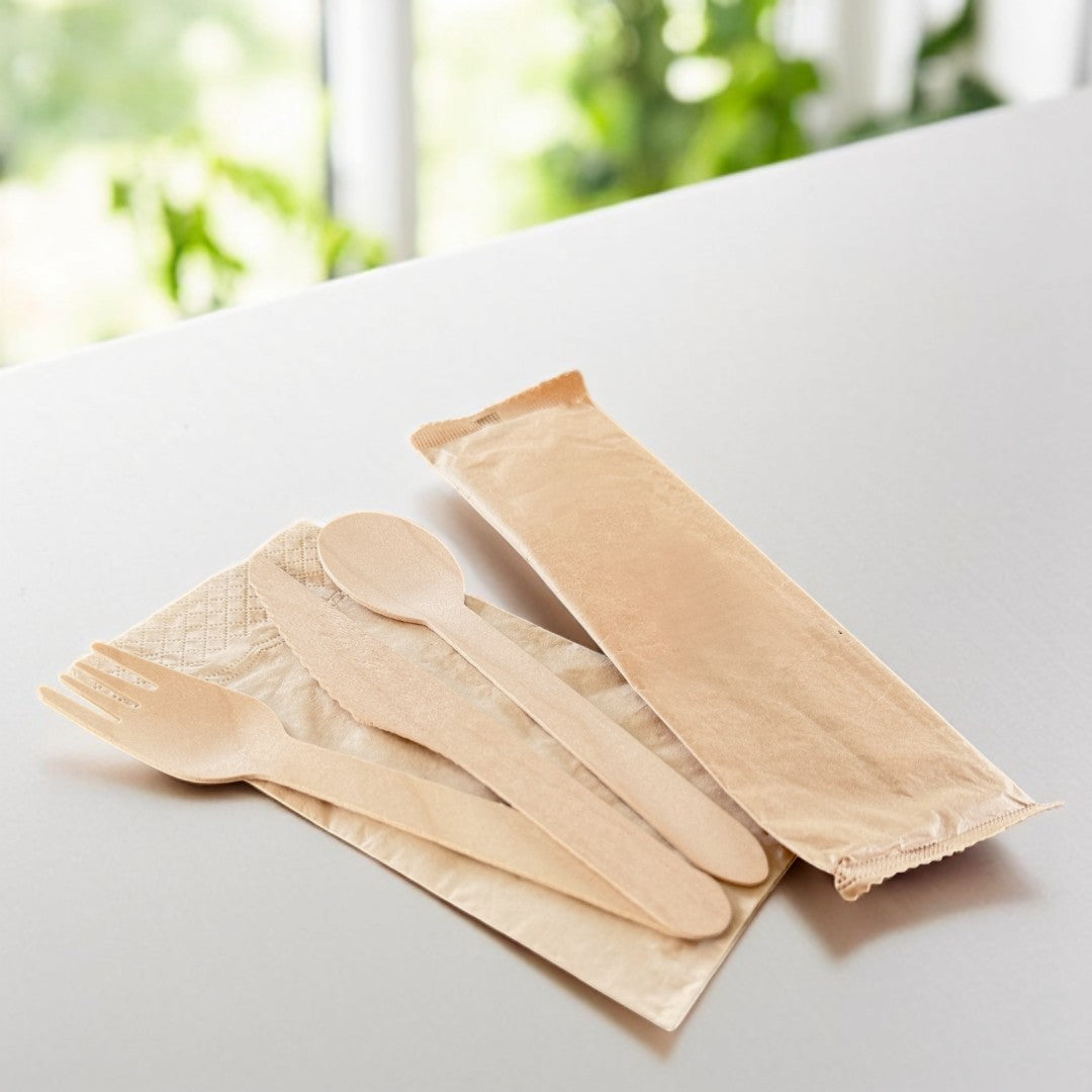 4 in 1 Wooden Takeaway Cutlery Set Pack 500 Lifestyle 1 - Propus Packaging
