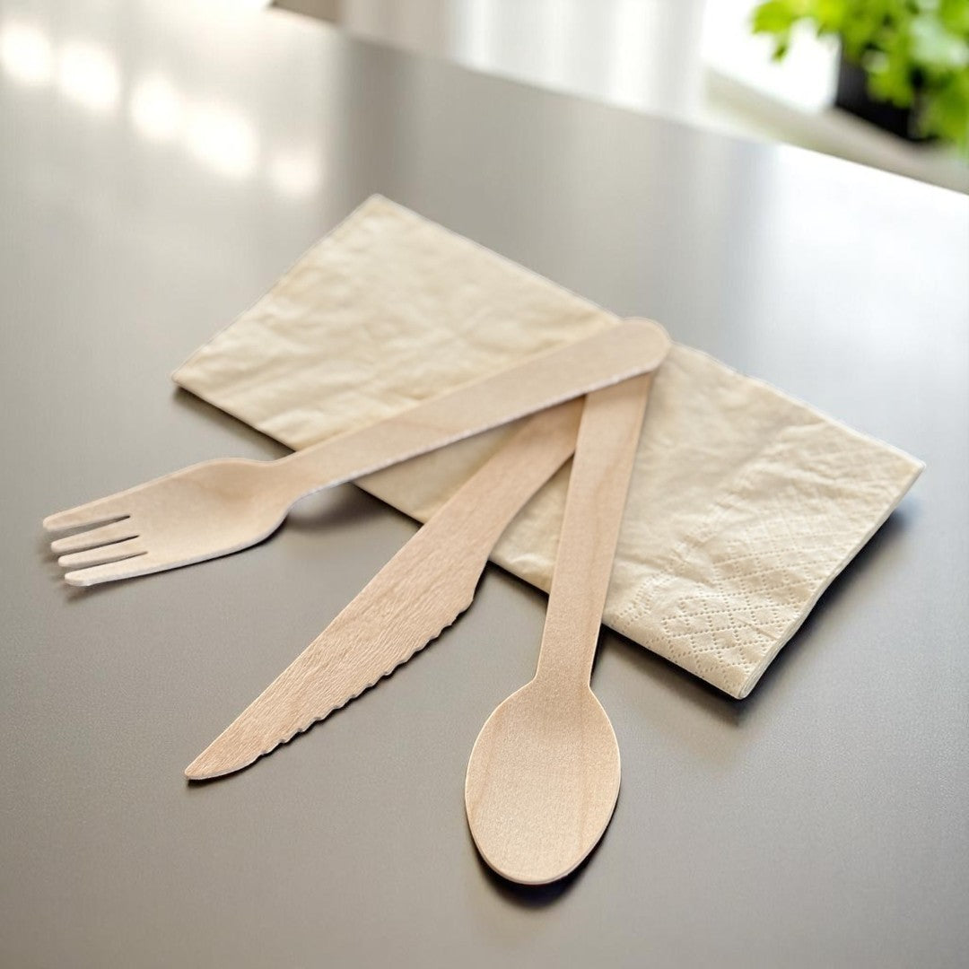 4 in 1 Wooden Takeaway Cutlery Set Close Up - Propus Packaging