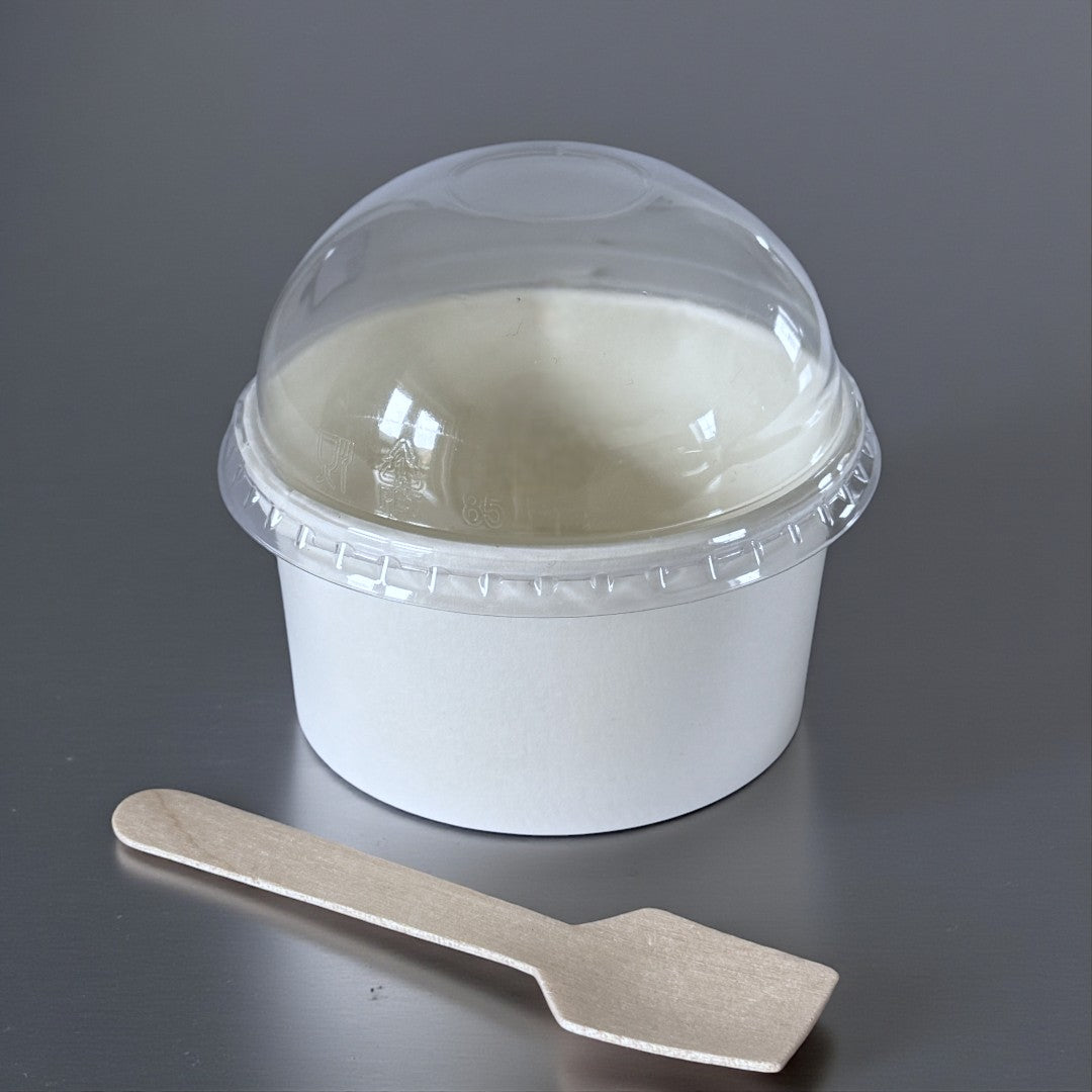 5oz White Ice Cream Tub With Clear Dome Lid Closed - Propus Packaging