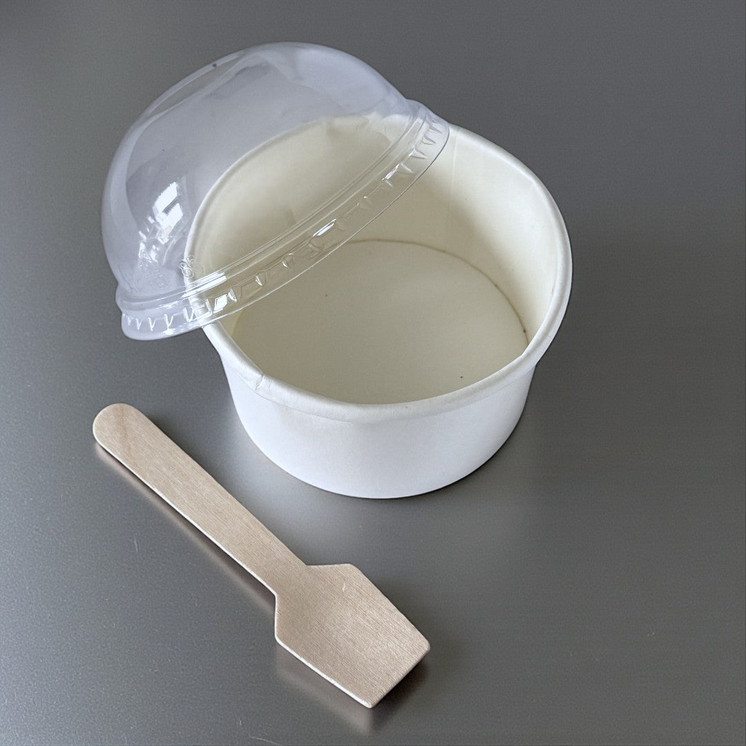 5oz White Ice Cream Tub With Clear Dome Lid Open - Propus Packaging