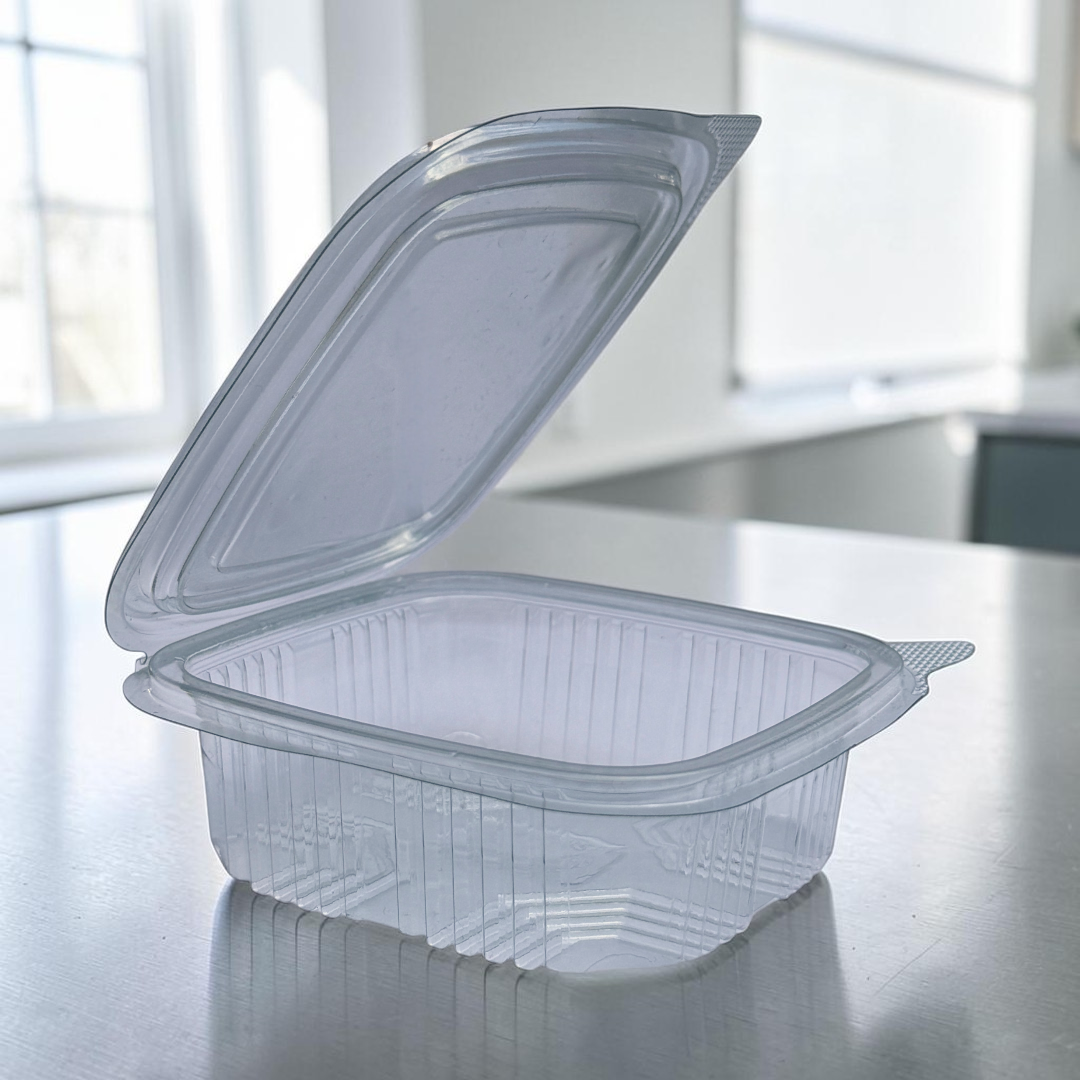 8oz Square PET Clear Hinged Plastic Container 90x85mm 250ml - Propus Packaging