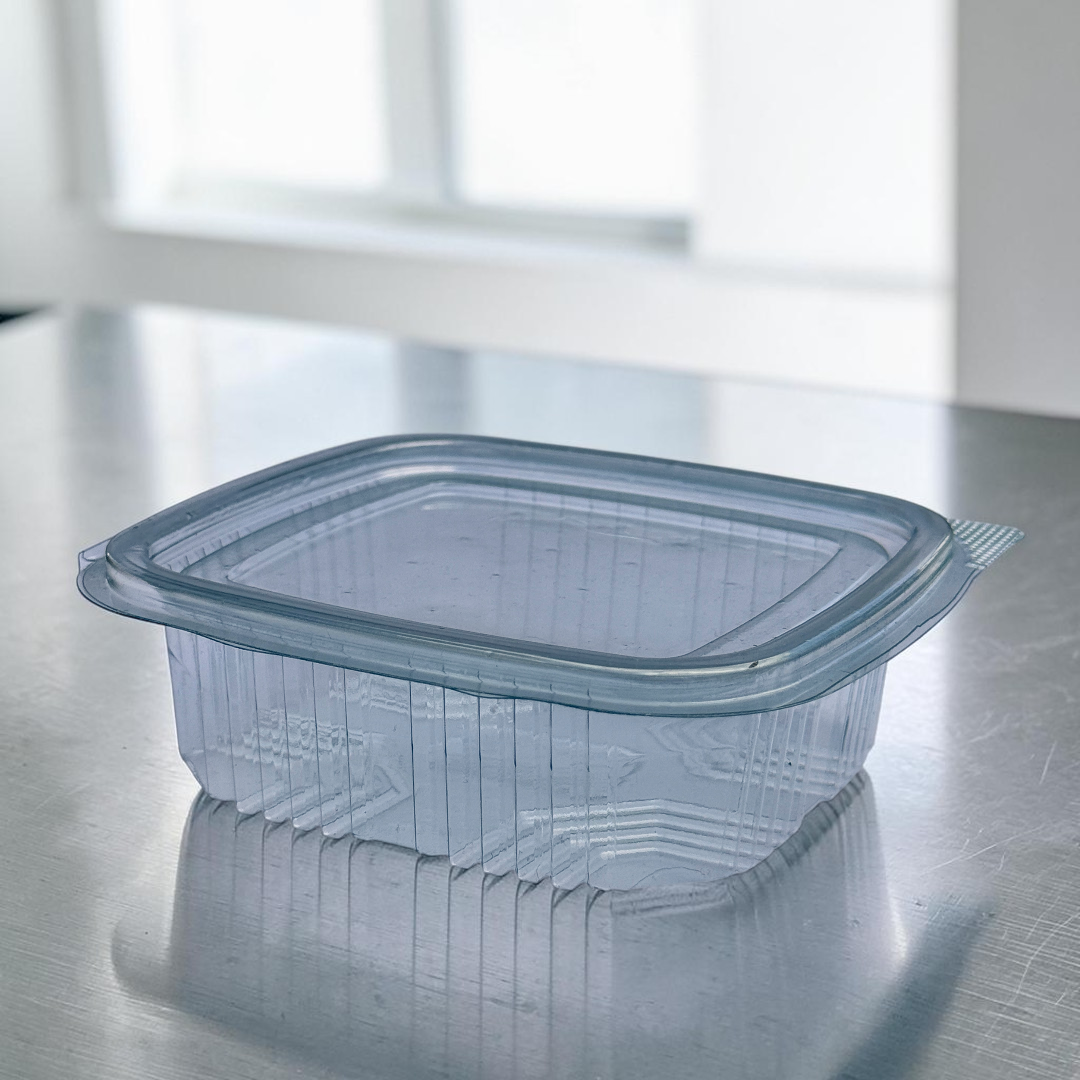 8oz Square PET Clear Hinged Plastic Container 90x85mm 250ml Closed - Propus Packaging