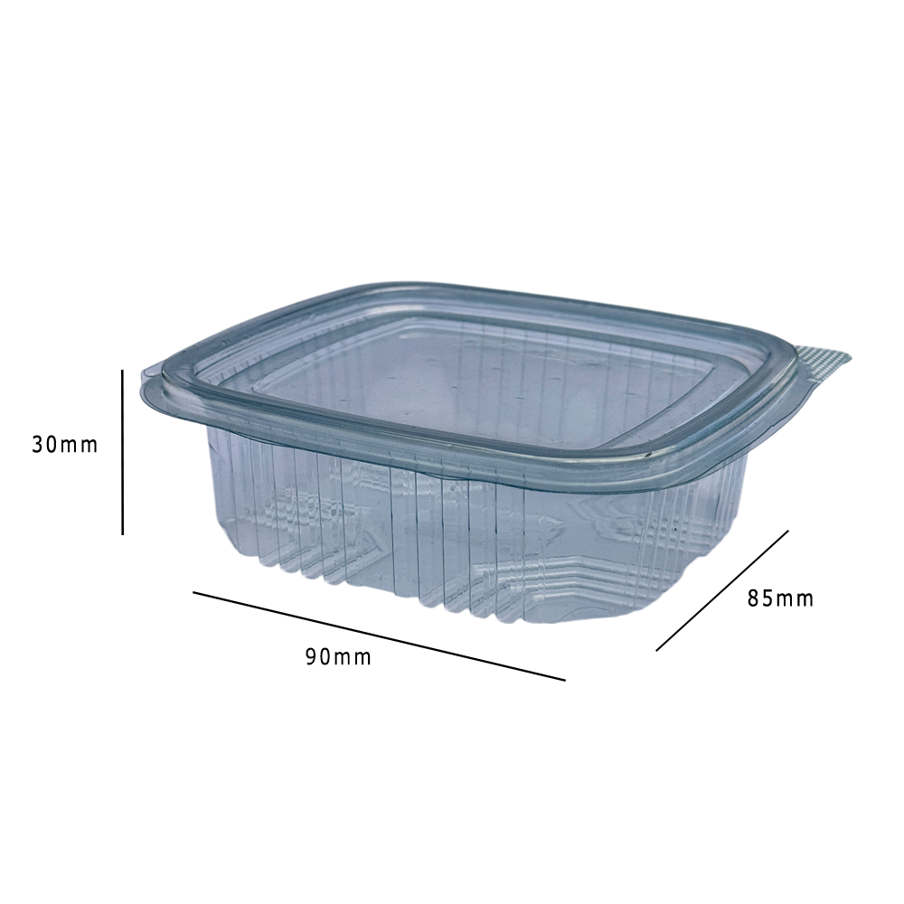 8oz Square PET Clear Hinged Plastic Container 90x85mm 250ml Dimensions - Propus Packaging