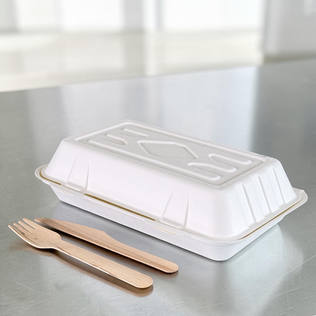 Bagasse 10x6" Clamshell Meal Box 250x155x60mm Closed - Propus Packaging
