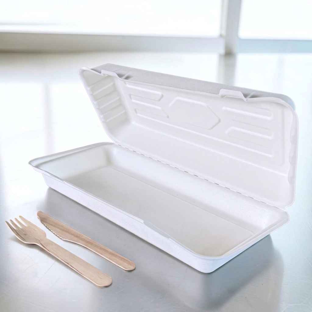Bagasse 13x6 Clamshell Meal Box 330x155x60mm - Propus Packaging
