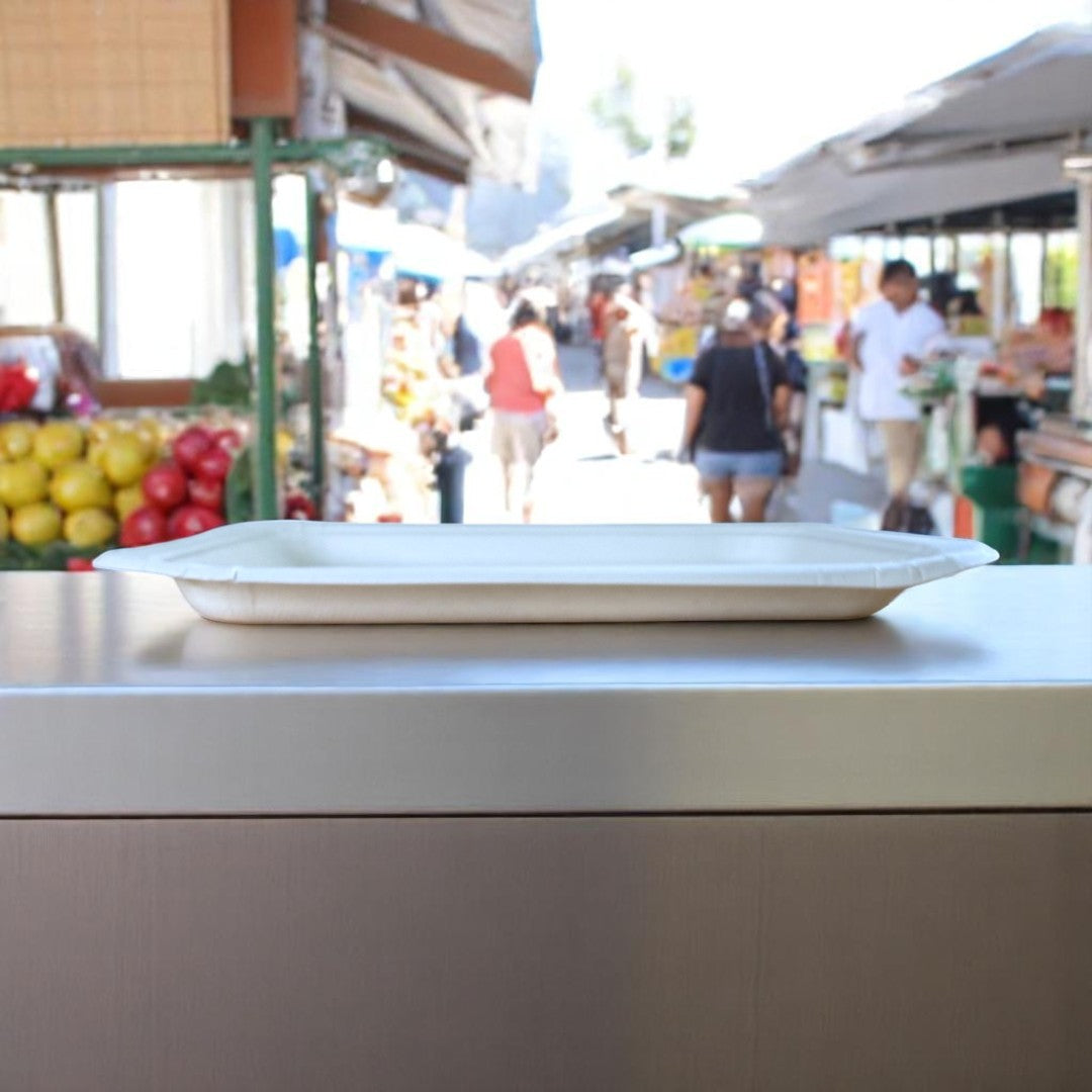 Bagasse Food Tray 185x135x18mm Side View - Propus Packaging