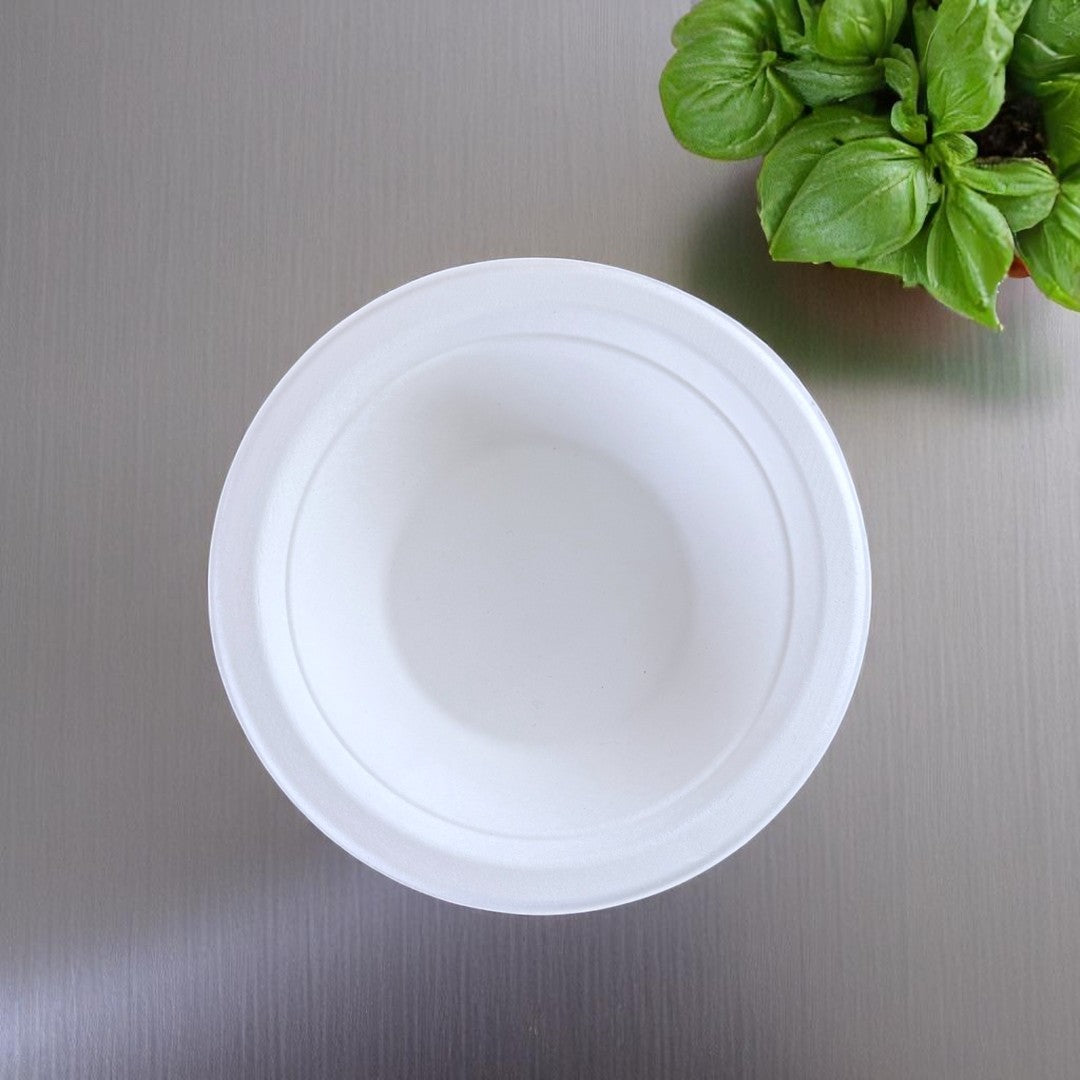 Bagasse 12oz Round Bowl Overhead - Propus Packaging