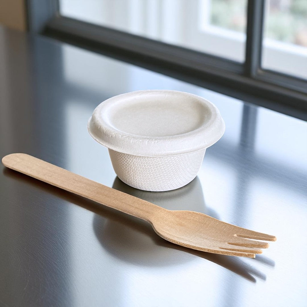 Bagasse White 2oz Portion Pot With Lid - Propus Packaging