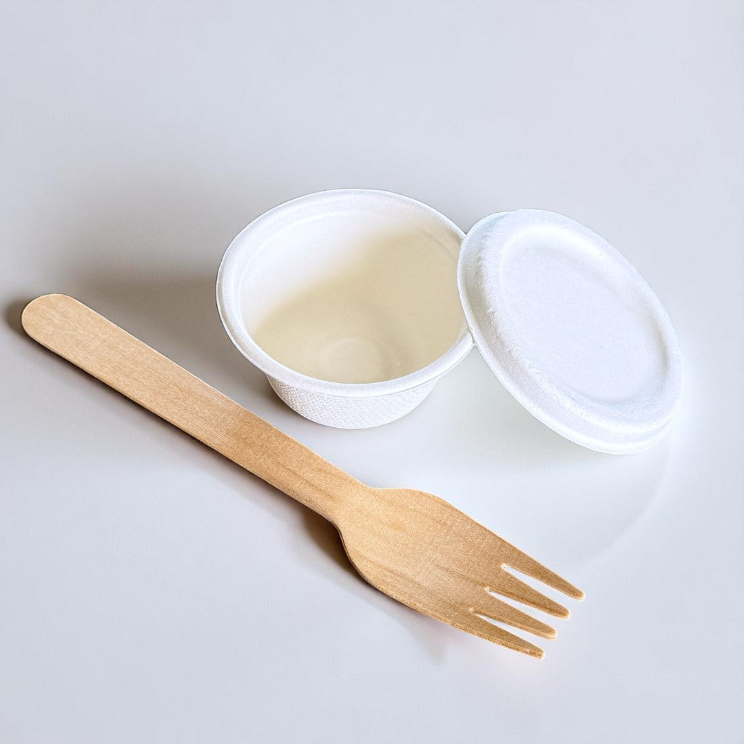 Bagasse White 2oz Portion Pot With Lid Open - Propus Packaging