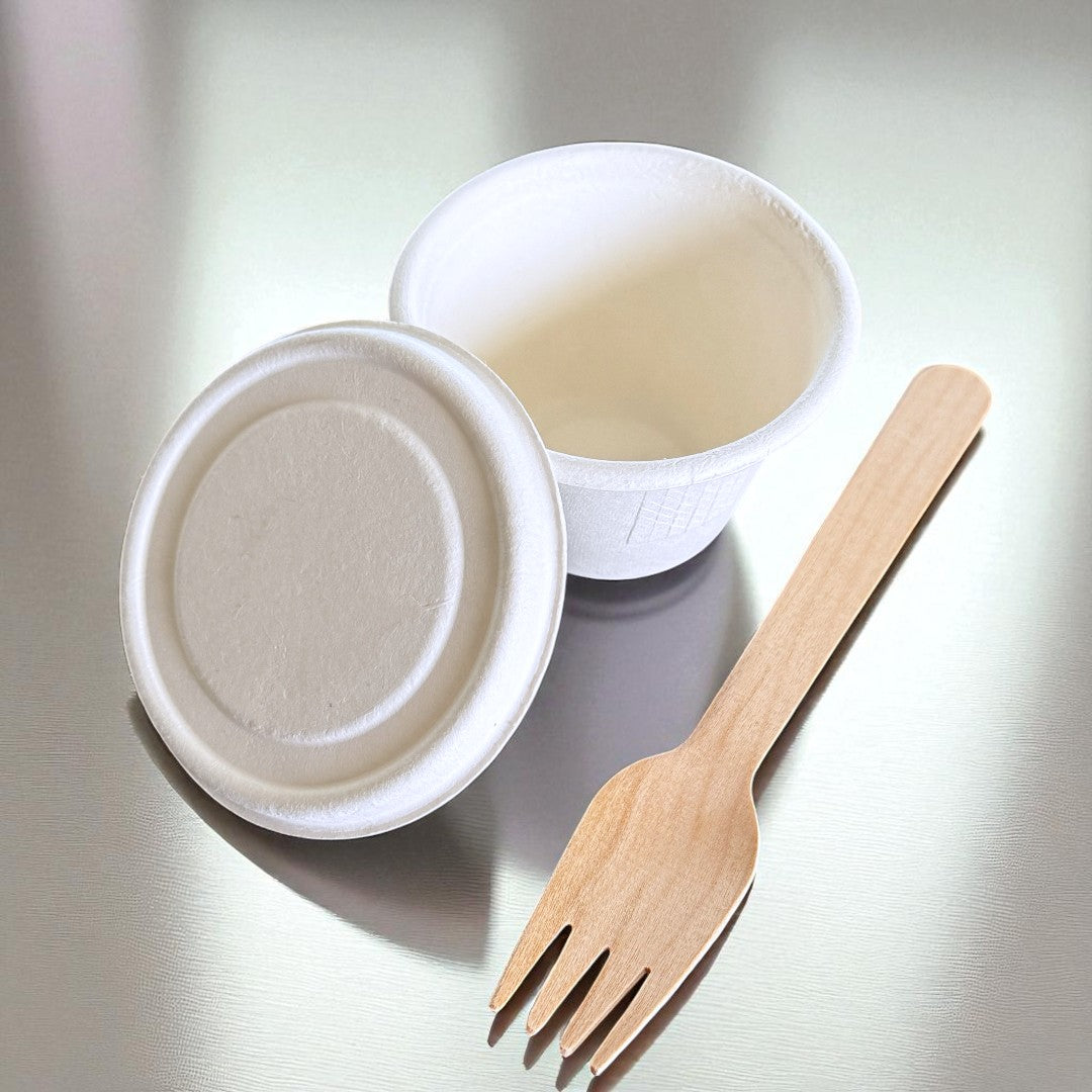 Bagasse White 4oz Portion Pot With Lid Off - Propus Packaging