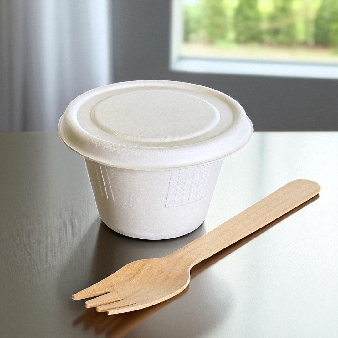 Bagasse White 4oz Portion Pot With Lid - Propus Packaging