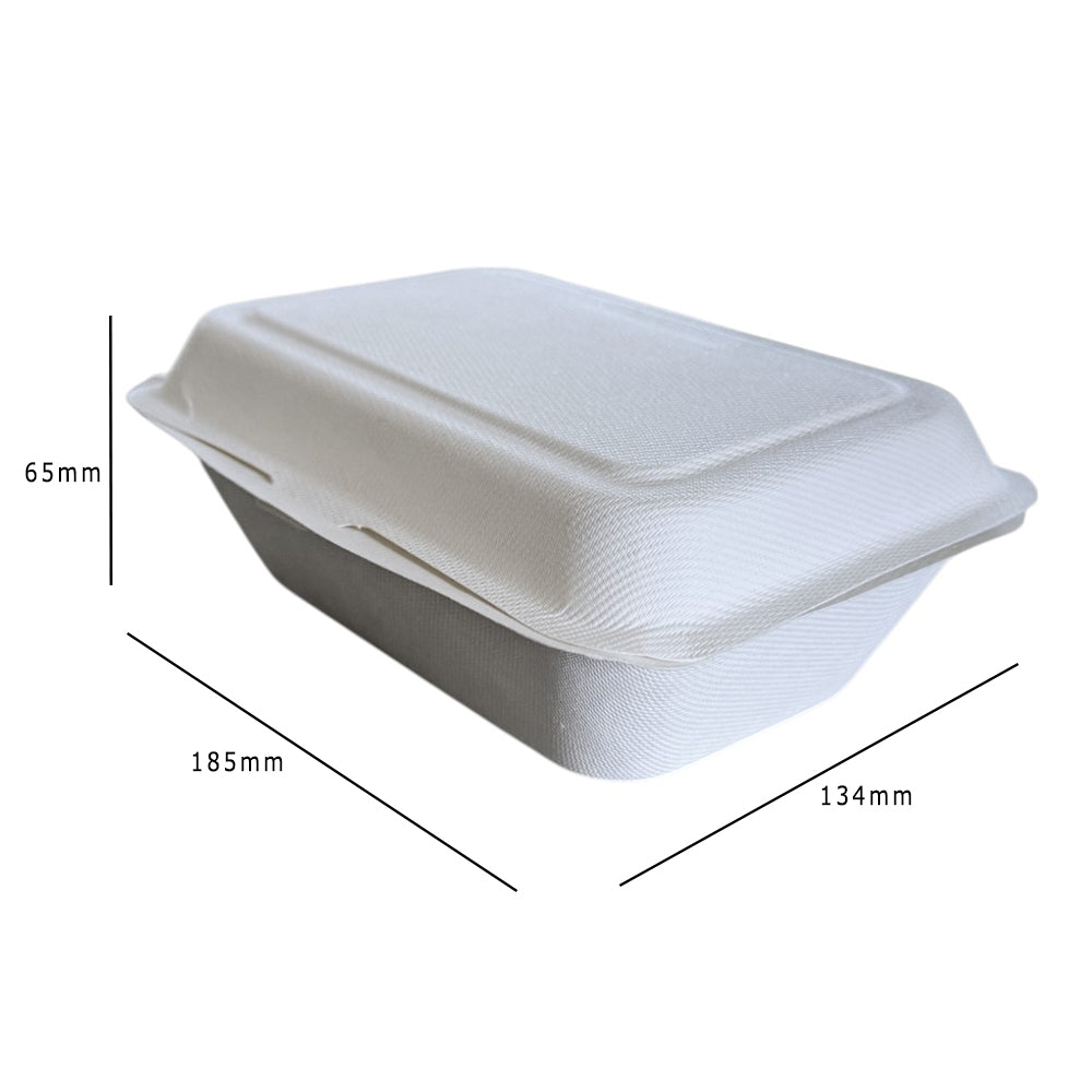 Bagasse Clamshell Meal Box 185x134x65mm Dimensions - Propus Packaging