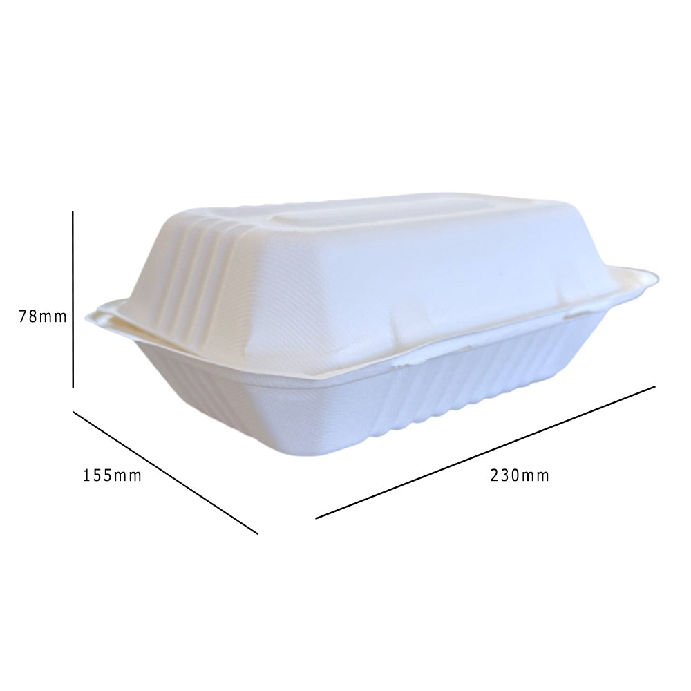 Bagasse Clamshell Meal Box 230x155x78mm Dimensions - Propus Packaging