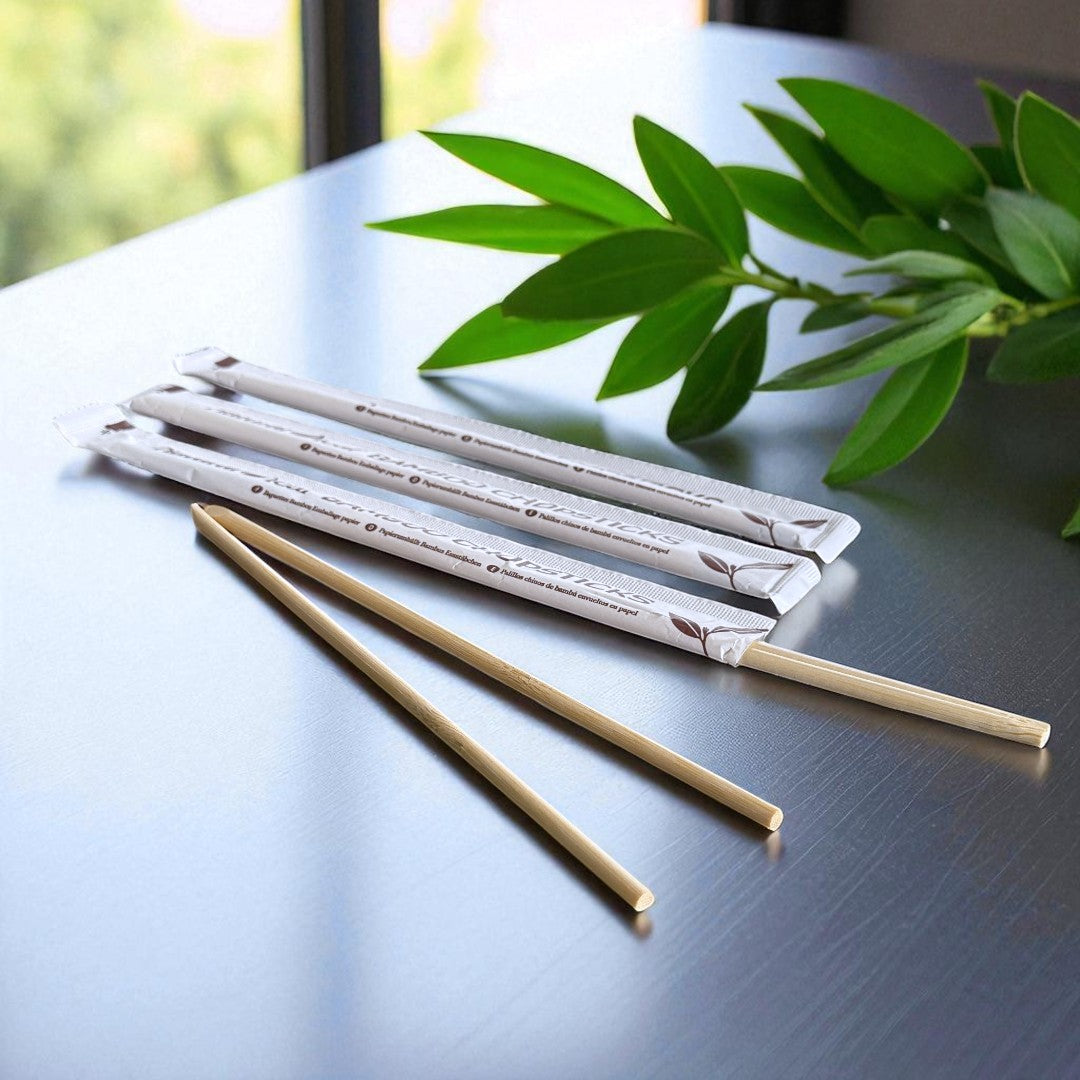 Bamboo Chopsticks With Paper Sleeve 229mm Open - Propus Packaging