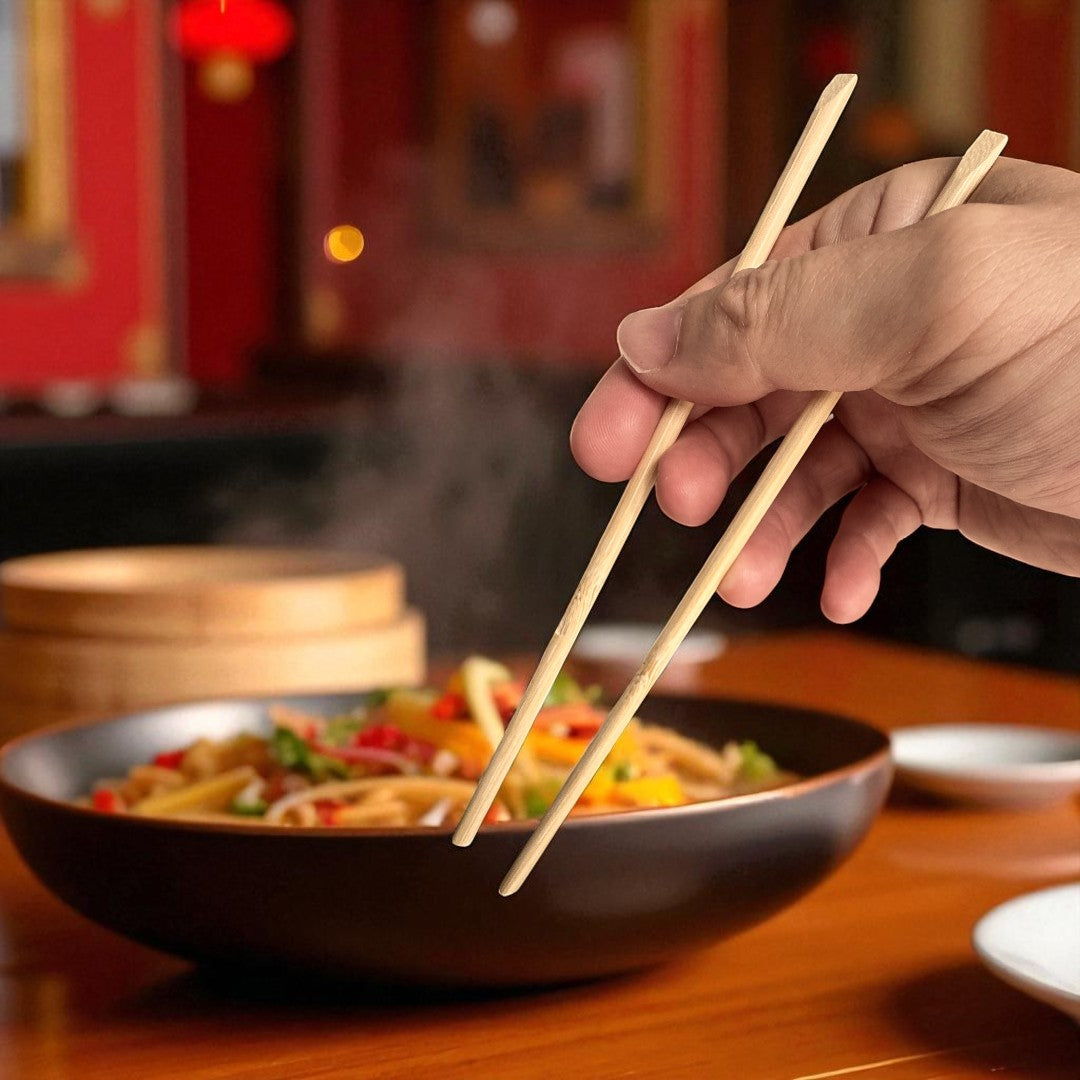 Bamboo Chopsticks With Paper Sleeve 229mm Lifestyle - Propus Packaging
