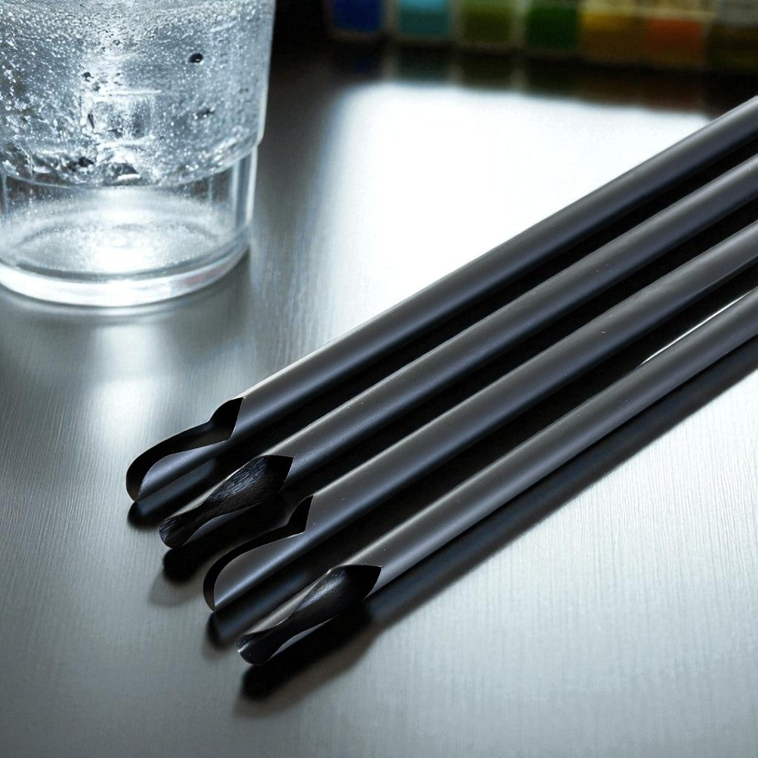 Straight Biodegradable PLA Black Spoon Straw 229x8mm Overhead - Propus Packaging