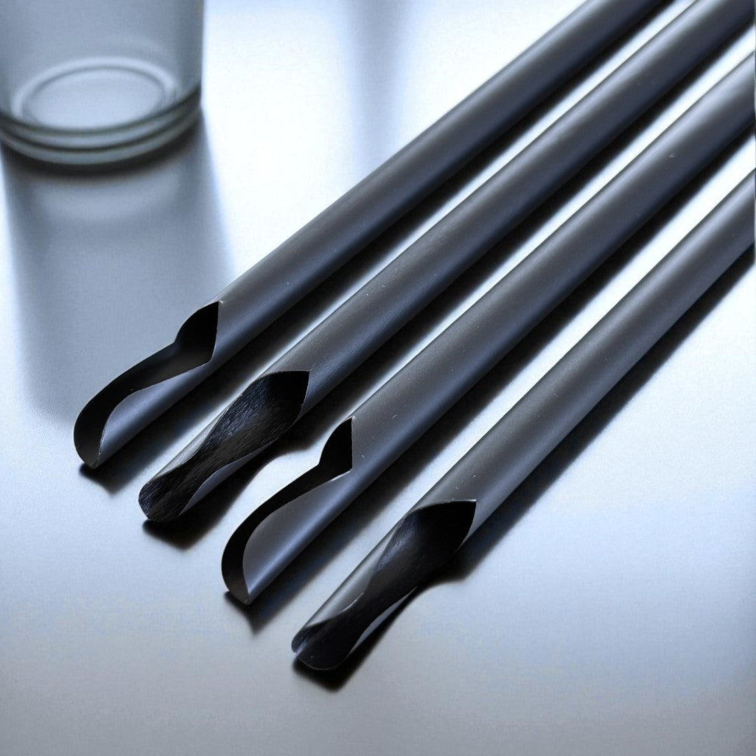 Straight Biodegradable PLA Black Spoon Straw 229x8mm - Propus Packaging
