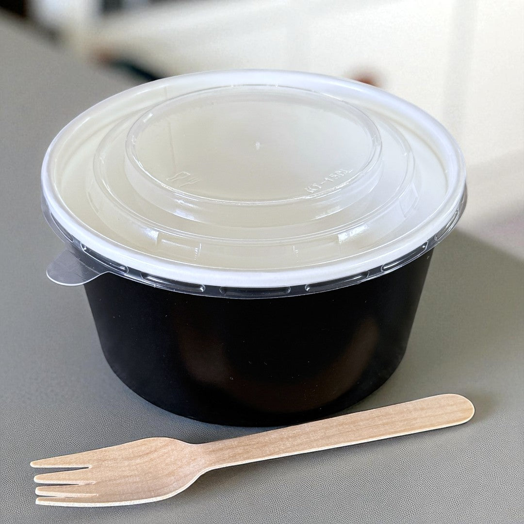 Black 1000ml Round Bowl With Clear PP Lid - Propus Packaging