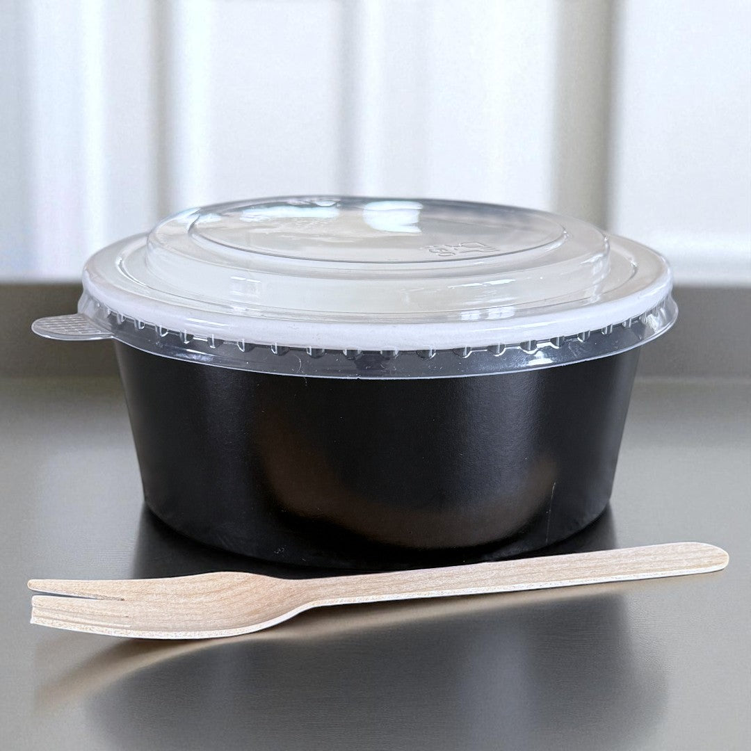 Black 1000ml Round Bowl With Clear RPET Lid Side - Propus Packaging