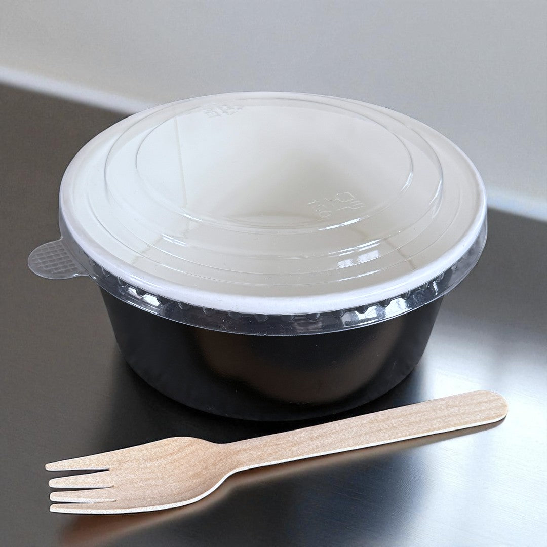 Black 1000ml Round Bowl With Clear RPET Lid - Propus Packaging