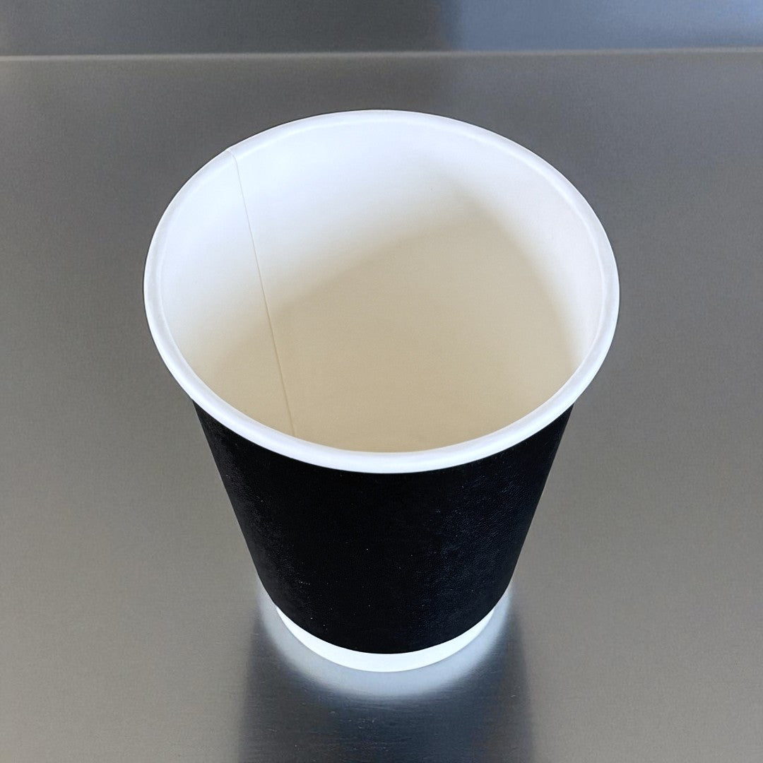Black 12oz Double Wall Paper Cup Overhead - Propus Packaging
