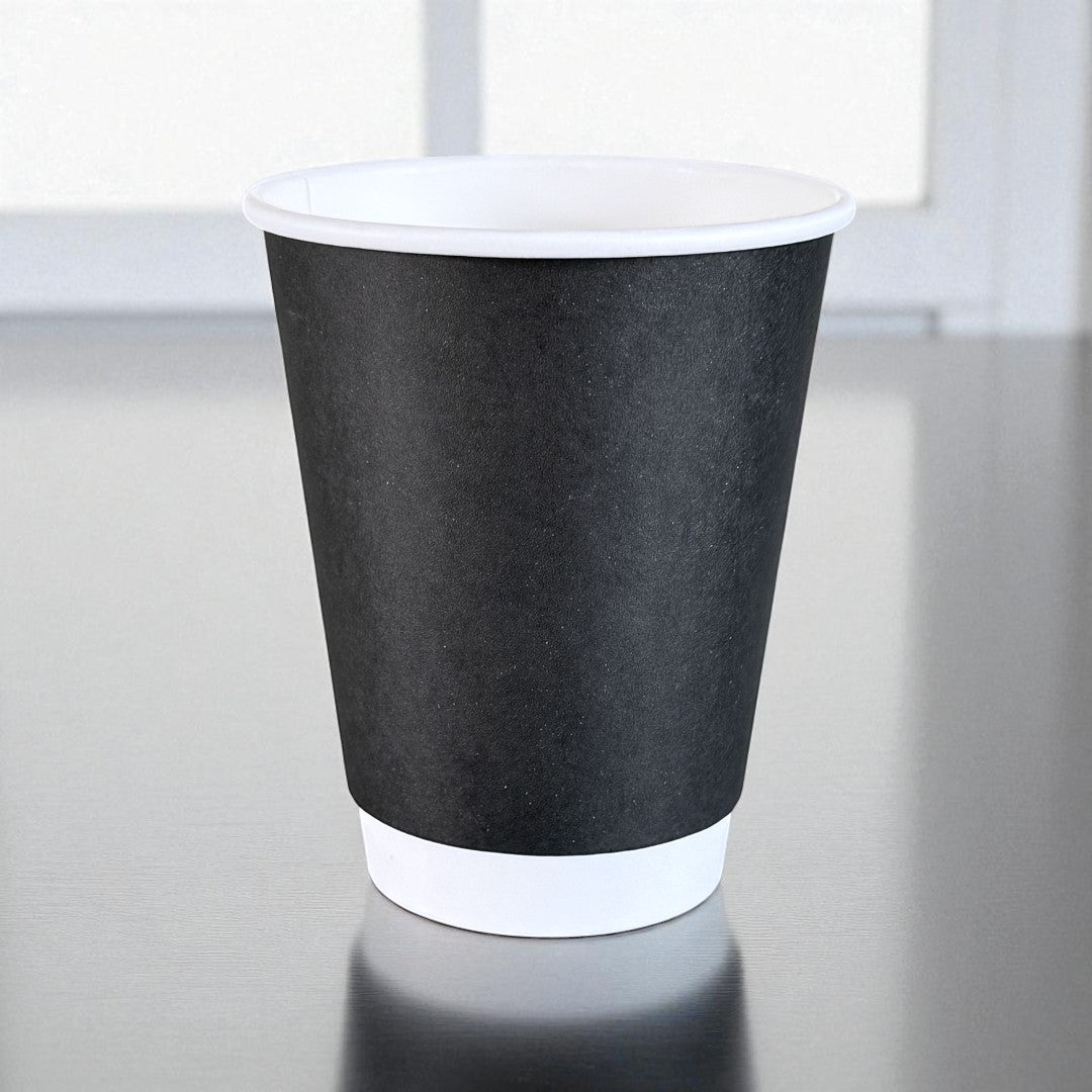 Black 12oz Double Wall Paper Cup Side - Propus Packaging