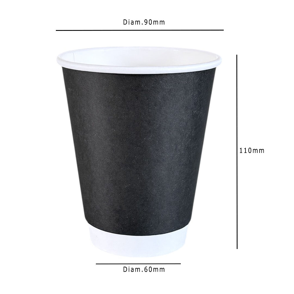 Black 12oz Double Wall Paper Cup Dimensions - Propus Packaging