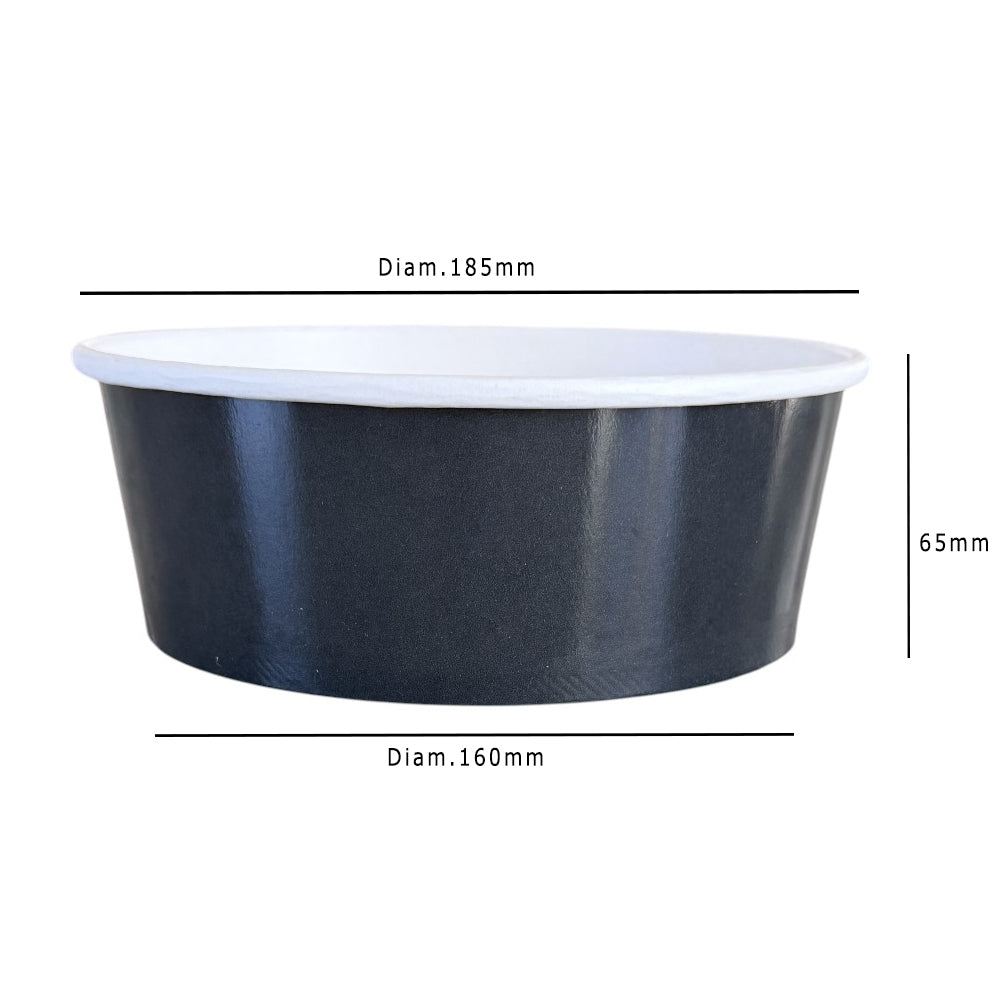 Black 1300ml Round Bowl Dimensions - Propus Packaging