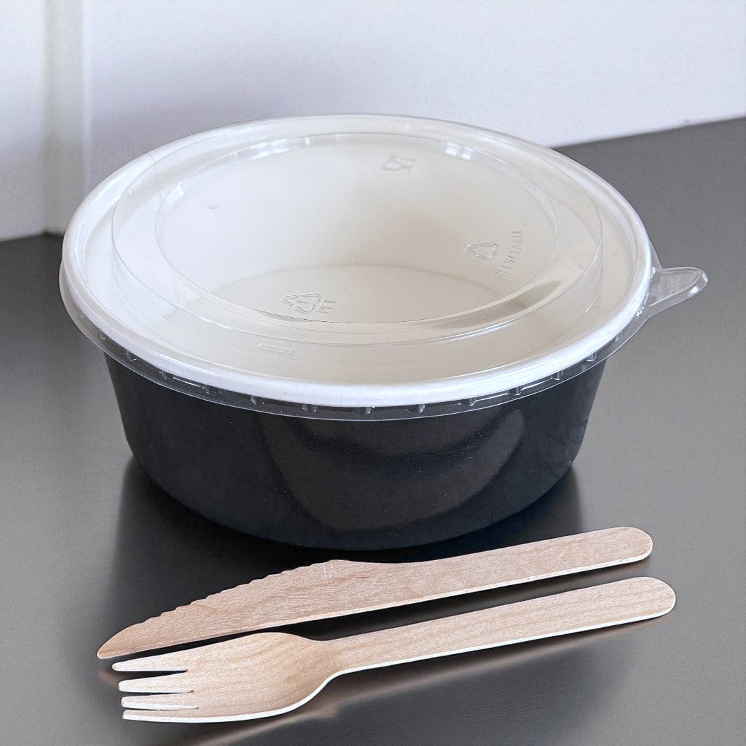 Black 1300ml Round Bowl With Clear RPET Lid - Propus Packaging