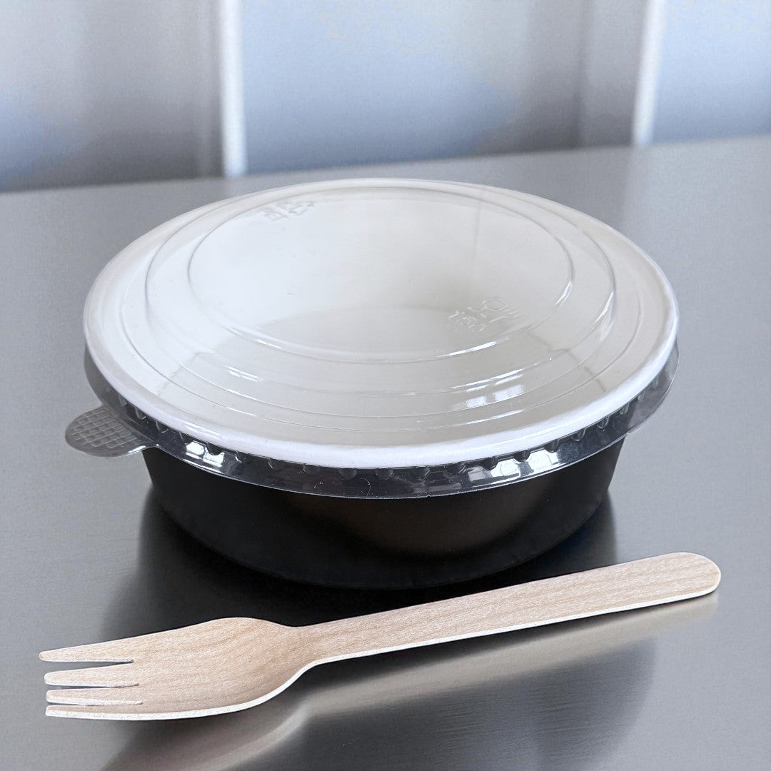 Black 500ml Round Bowl With Clear RPET Lid - Propus Packaging
