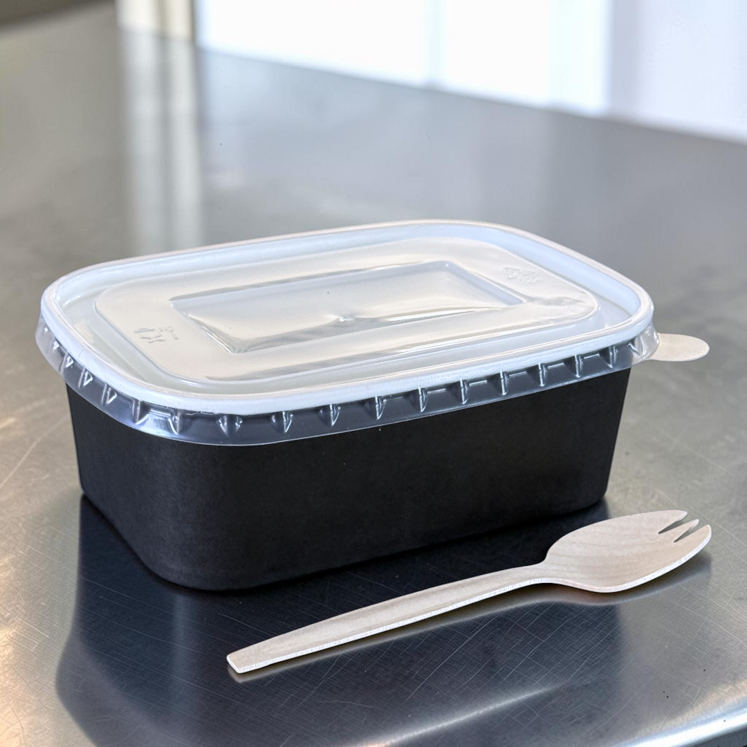 Black 750ml Rectangular Bowl With Clear PP Lid - Propus Packaging