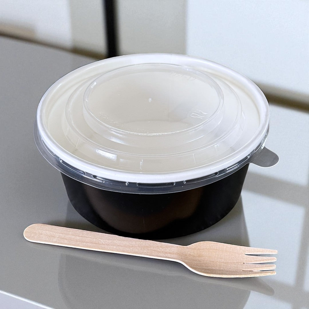 Black 750ml Round Bowl With Clear PP Lid - Propus Packaging