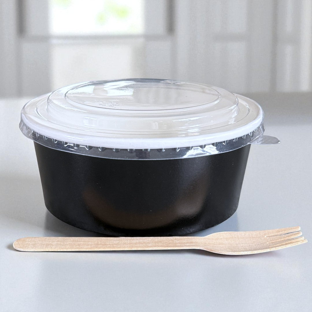 Black 750ml Round Bowl With Clear RPET Lid Side - Propus Packaging
