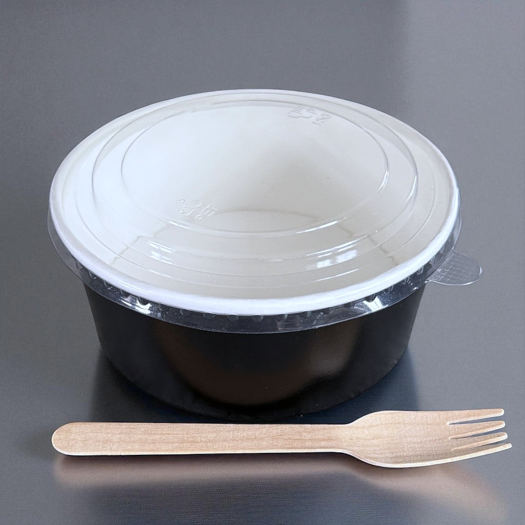 Black 750ml Round Bowl With Clear RPET Lid - Propus Packaging