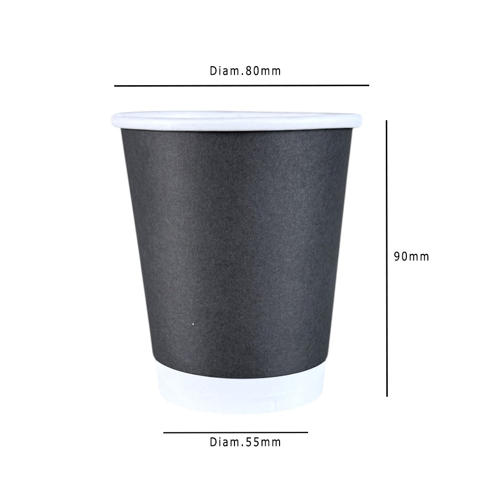 Black 8oz Double Wall Paper Cup Dimensions - Propus Packaging