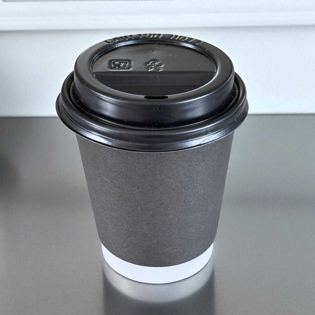 Black Double Wall 12oz Paper Cup With Black Sip Lids - Propus Packaging