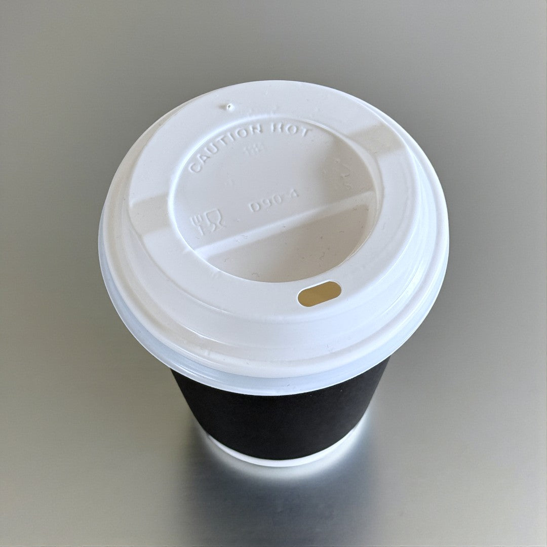 Black Double Wall 12oz Paper Cup With White Sip Lids Overview - Propus Packaging